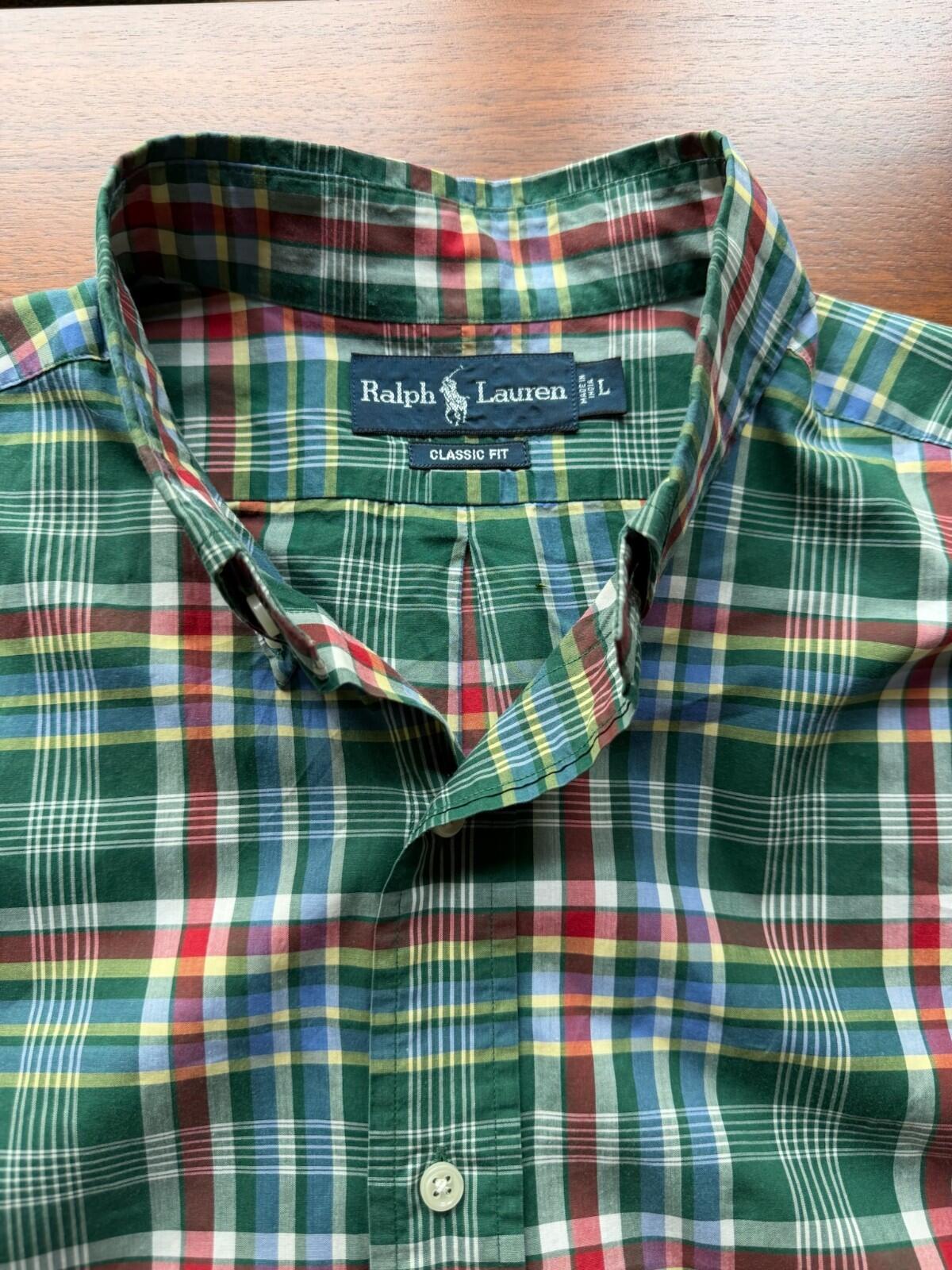 Polo Ralph Lauren Classic Fit Green Multicolor Plaid Short Sleeve Shirt - Size L