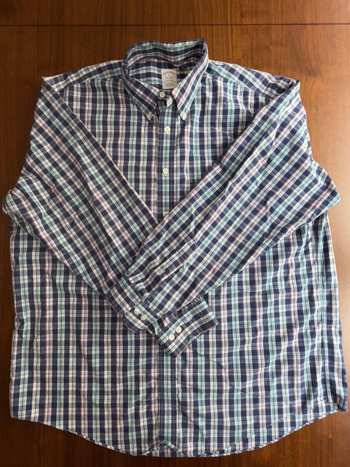 Brooks Brothers Men's Madison Fit Blue & Pink Plaid Button-Down - Size XL