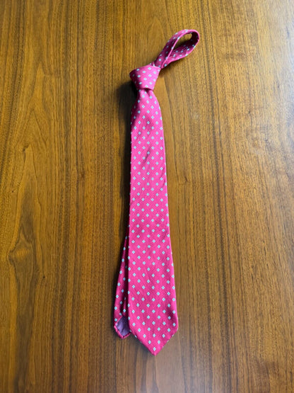 Liberty of London Red Silk Tie with Blue Diamond Medallion Pattern