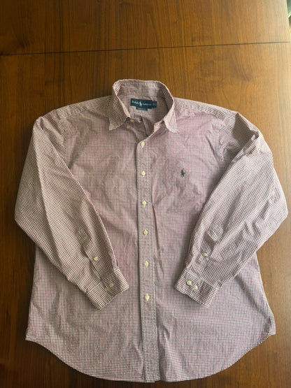 Ralph Lauren Men's Classic Fit Red and Brown Plaid Button Down - Size 17-34/35