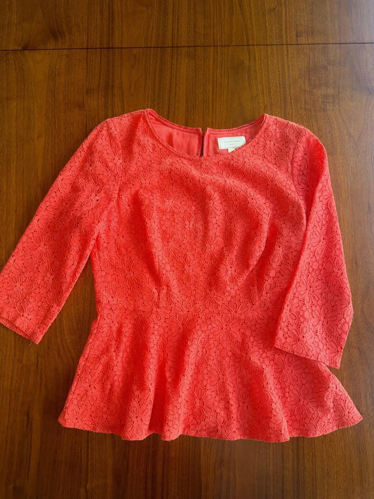 Moulinette Soeurs Women's Red Lace Peplum Blouse - Size 10