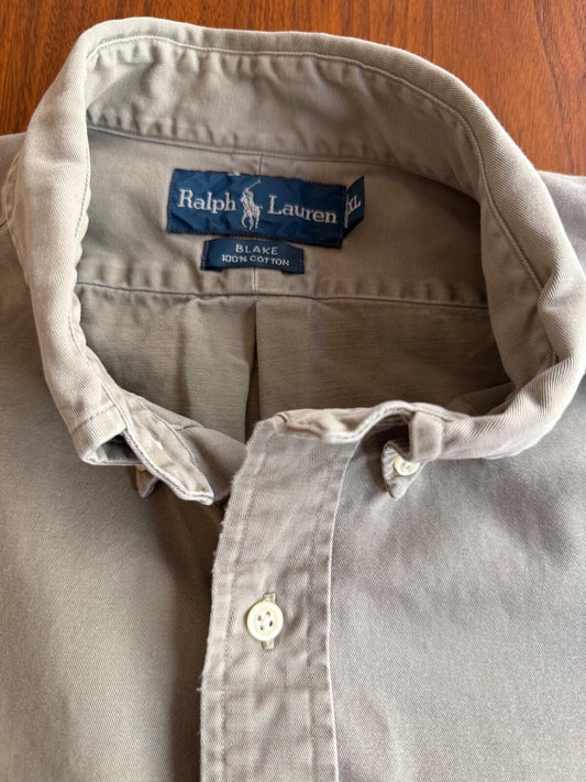 Vintage 90s Ralph Lauren Blake Heavy Cotton Twill Button Down Shirt Khaki XL