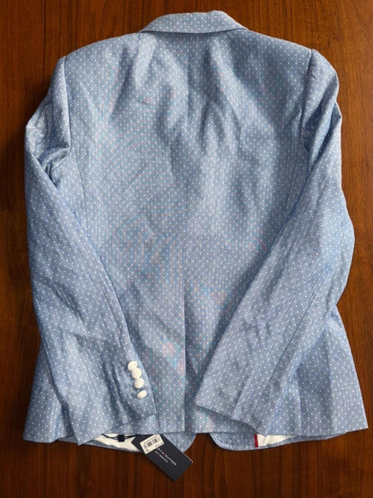 Tommy Hilfiger Women's Blue Polka Dot Linen Blend Blazer  - Size 6