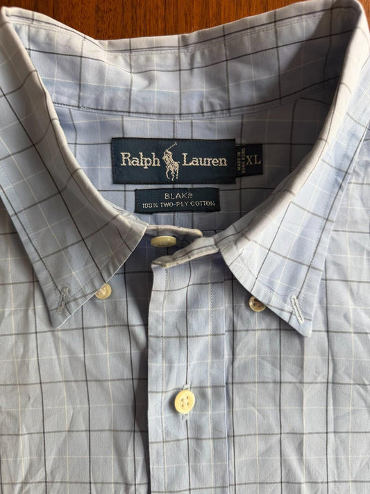 Polo Ralph Lauren Blake Men's XL Blue Grid Plaid Long Sleeve Button Down Shirt