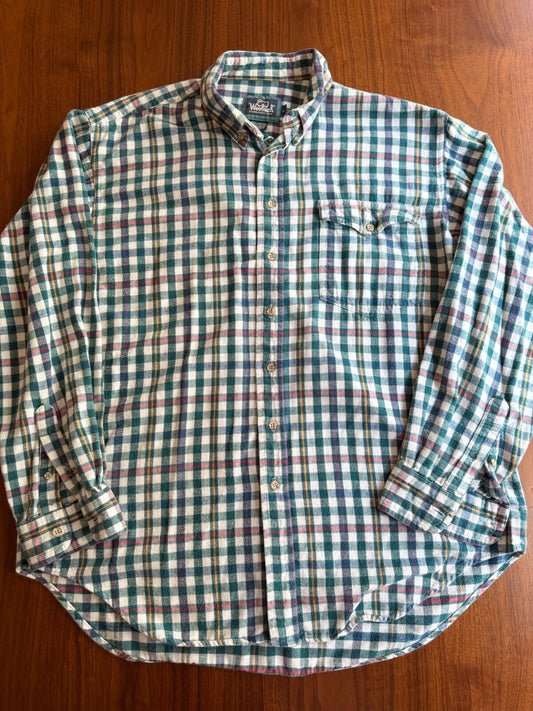 Vintage Woolrich Mens Size Large Green Plaid Flannel Button Down Shirt - Size L