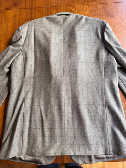 Oscar de la Renta Men's Brown WIndowpane Plaid Lambswool & Cashmere Sport Coat - S 52L