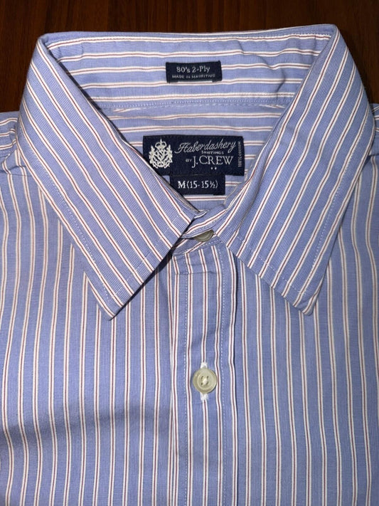 Vintage J.Crew Haberdashery 80's 2-Ply Blue White Red Stripe Shirt Size Medium