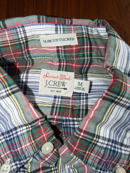 J.Crew Men's Secret Wash Slim Untucked Green/Navy/Red Plaid - Size M