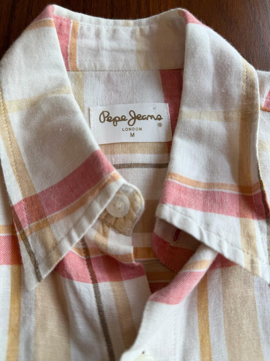 Pepe Jeans London Men's Check Mesh Plaid Short Sleeve Button Down - Size M