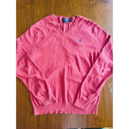 Polo Ralph Lauren Men's Red V-neck Pima Cotton Sweater - Size L