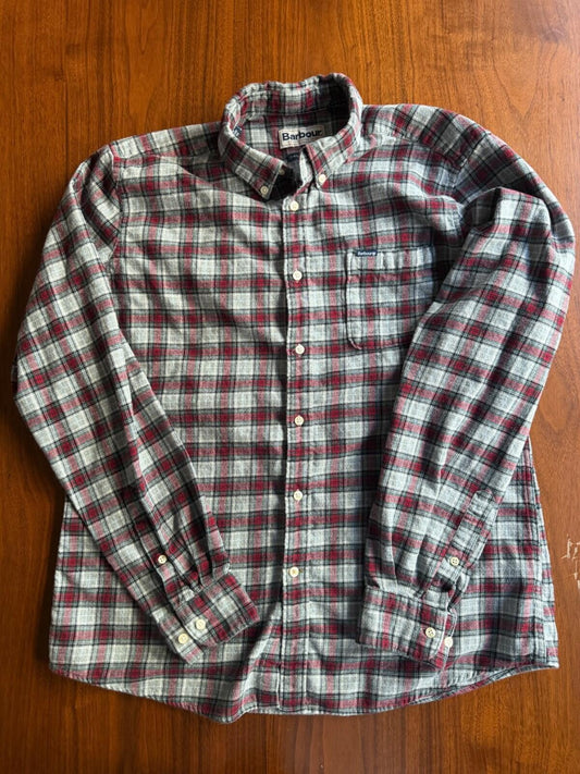 Barbour Alderton Brushed Cotton Tailored Fit Plaid Flannel in Grey Marl - Size M