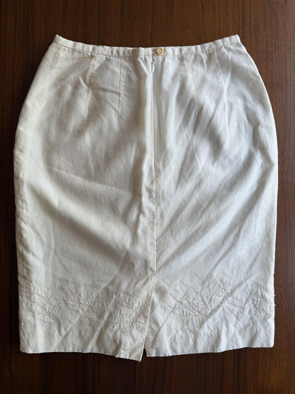 Ann Taylor Women's Silk Blend White Beaded Pencil Skirt - Size 2