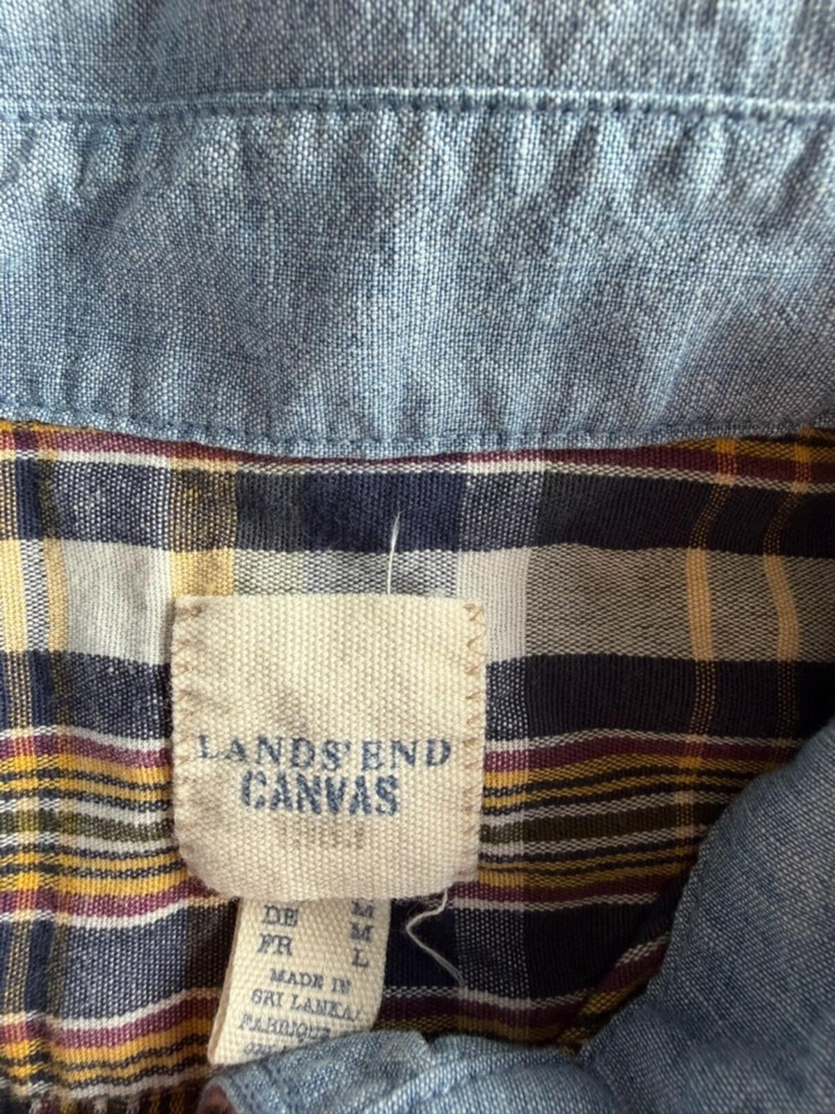 Lands' End Canvas Men's Yellow Plaid Short-Sleeve Button-Down - Size L