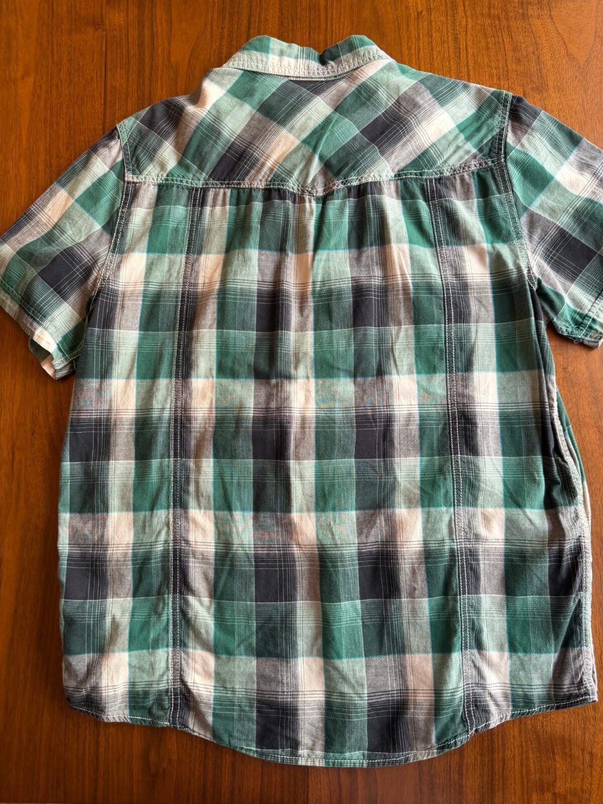 Roebuck & Co Green Plaid Pearl Snap Short Sleeve Western Shirt - Size M