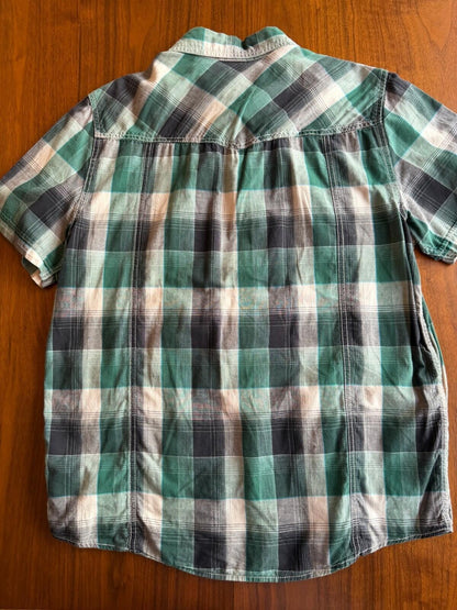 Roebuck & Co Green Plaid Pearl Snap Short Sleeve Western Shirt - Size M