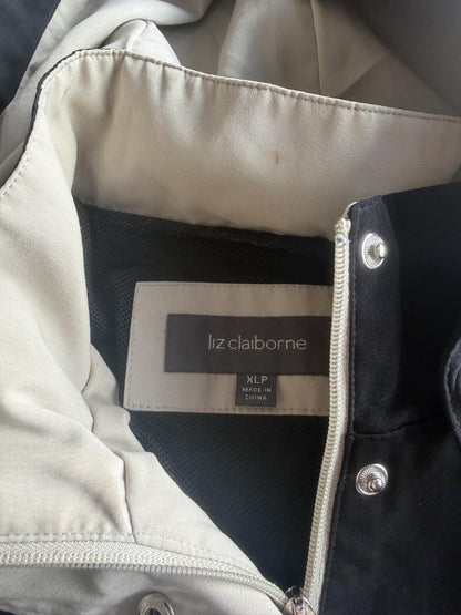 Liz Claiborne Women's Black Hooded Rain Jacket w/Tan Accents - Size XLP