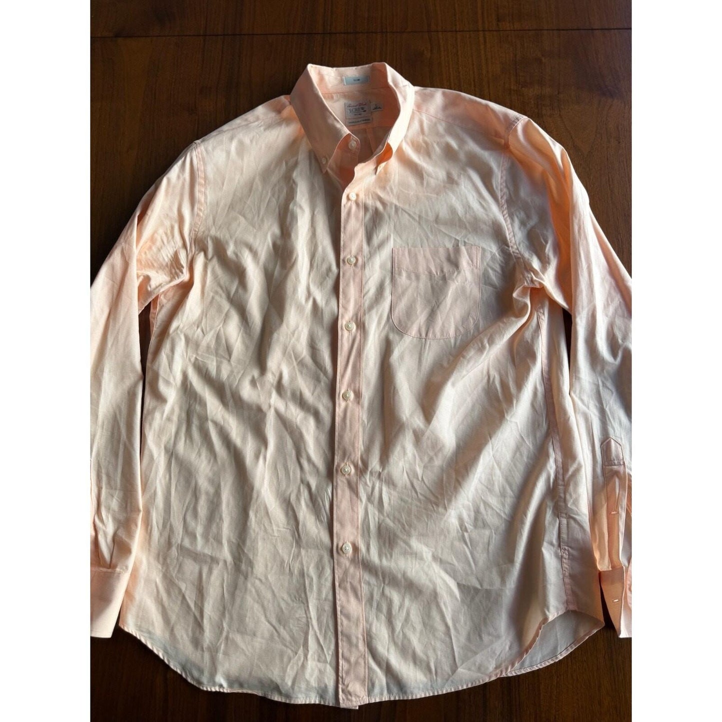 J.Crew Secret Wash Slim Fit Shirt in Peach Cotton Poplin - Size L
