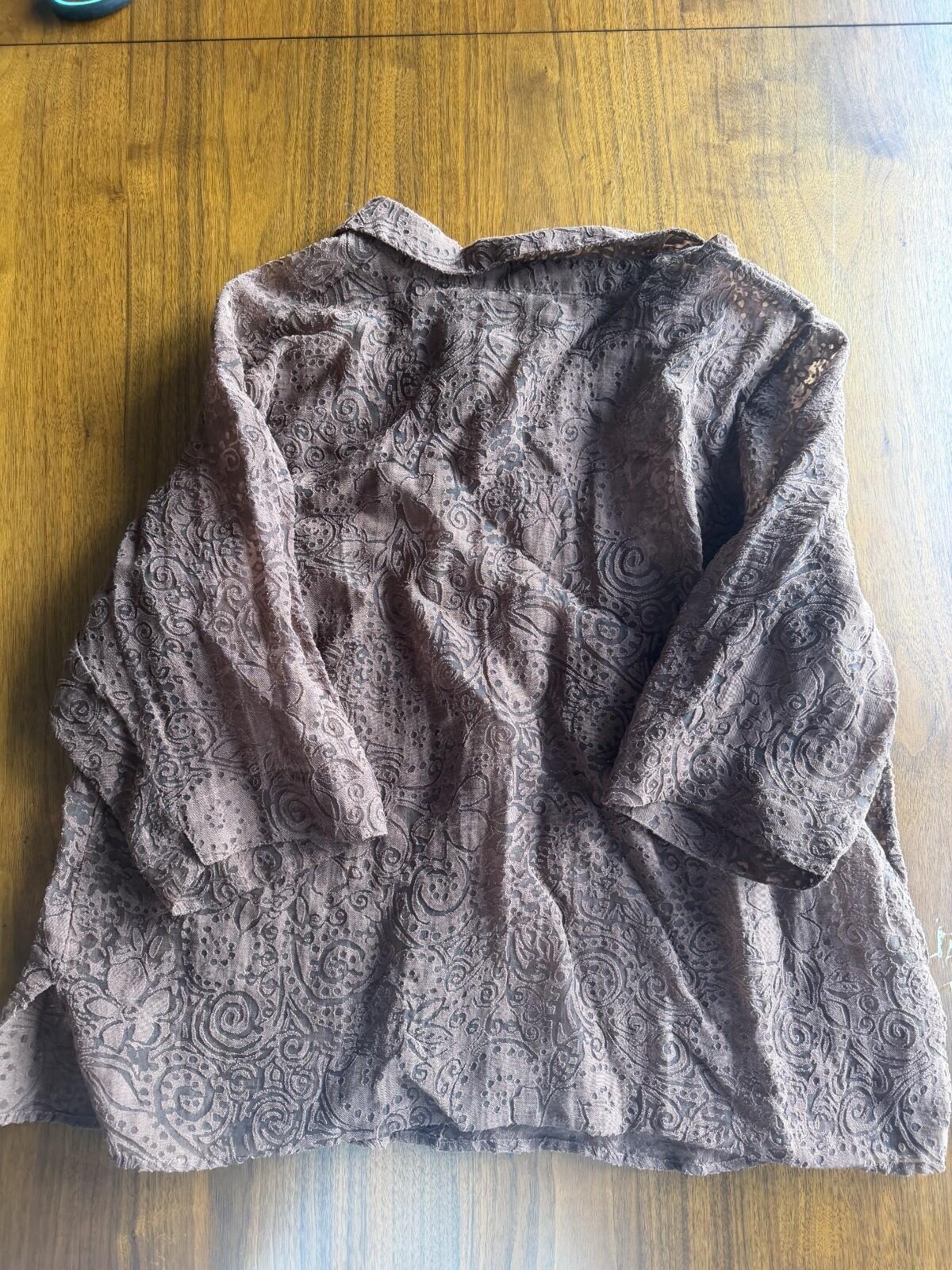 White Stag Women's Brown Textured Burnout 3/4 Sleeve Blouse - 18W
