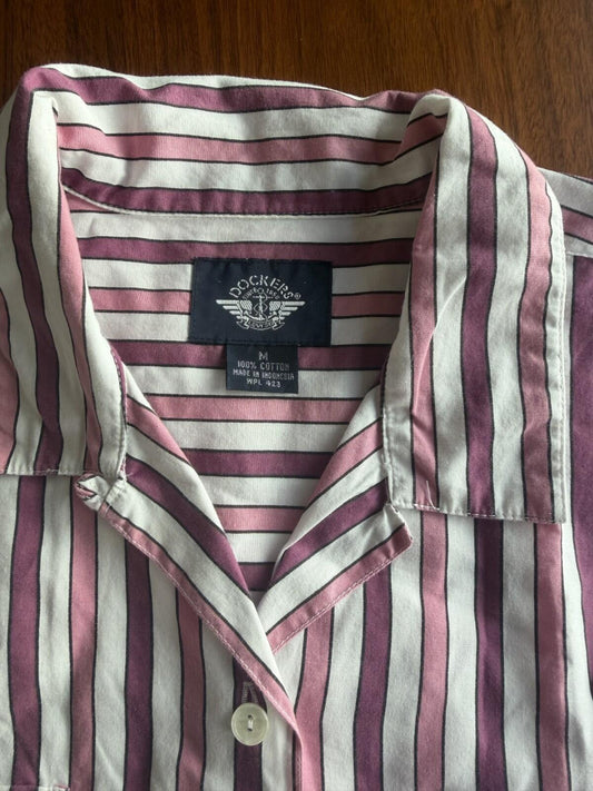 Vintage Docker's Women's Short Sleeve Purple Striped Button Down - Size M