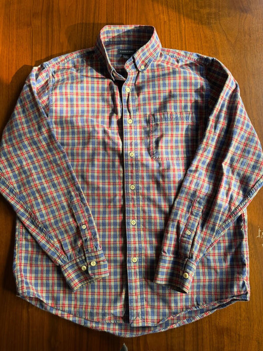 Lands'  End Men's Blue & Red Plaid Button-Down Long Sleeve Shirt - Size M