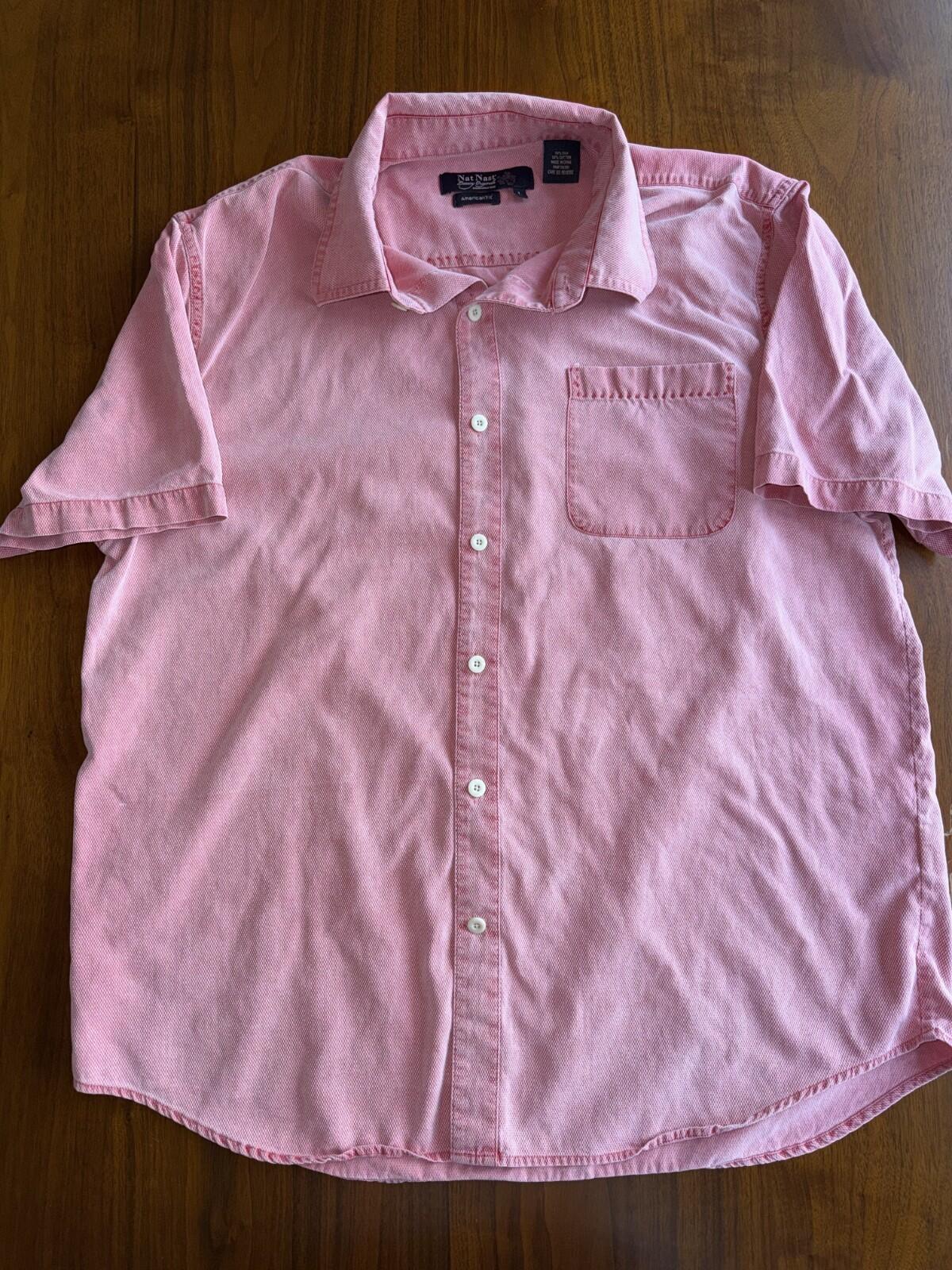 Nat Nast Luxury Men's Pink Silk Blend Short Sleeve Shirt - Size L