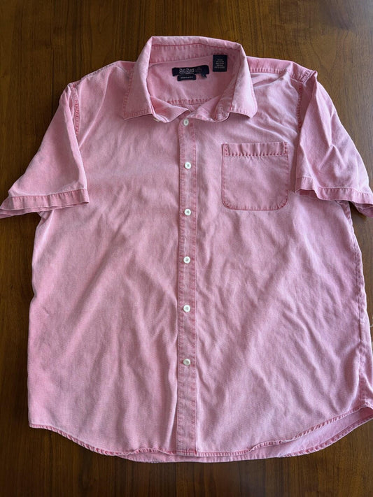 Nat Nast Luxury Men's Pink Silk Blend Short Sleeve Shirt - Size L