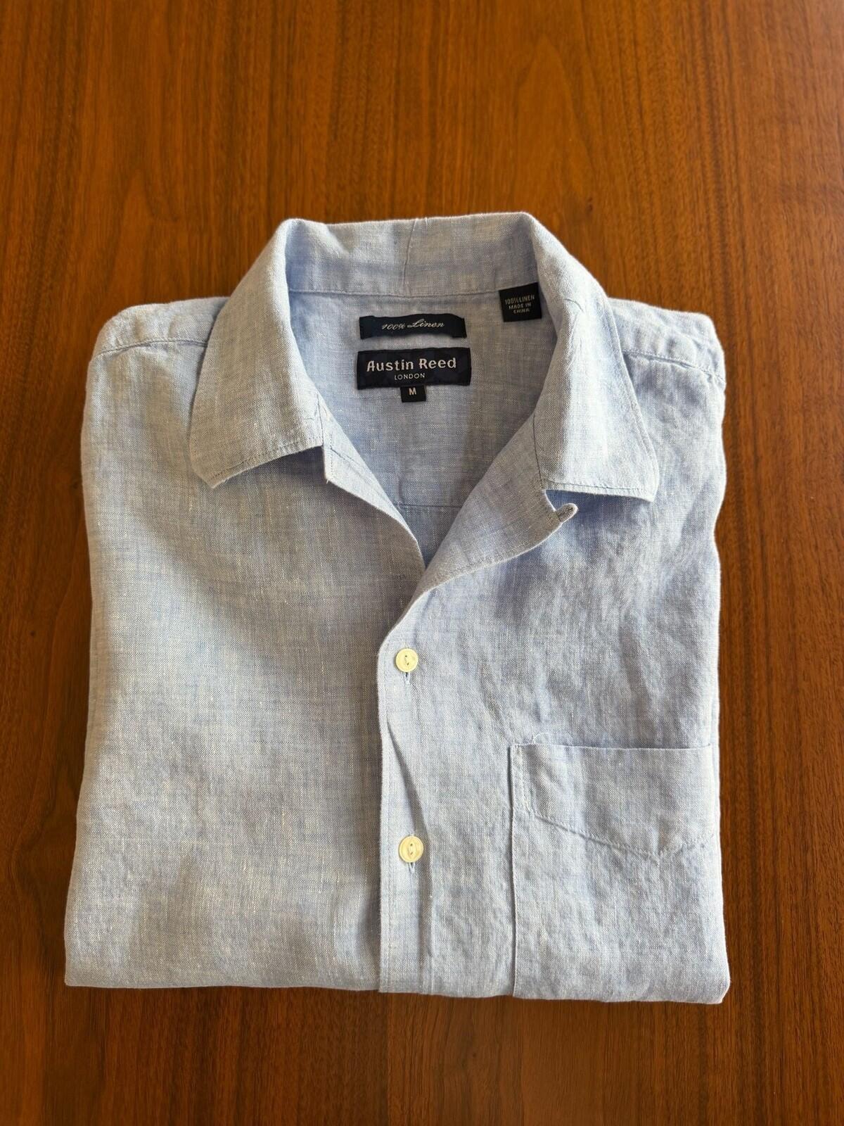 Austin Reed London Light Blue 100% Linen Short Sleeve Button Down Shirt Size M