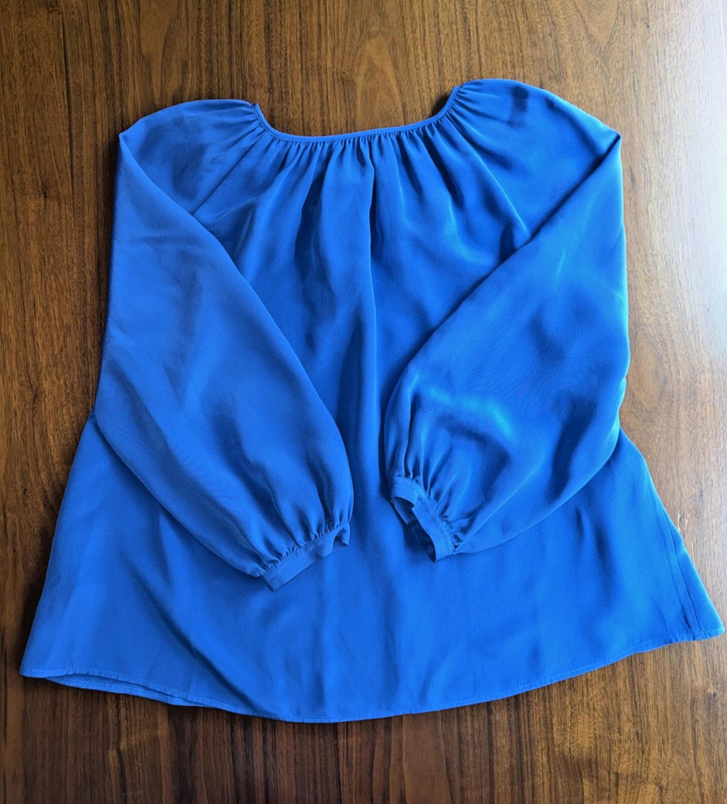 Ann Mashburn Women's Silk Gathered Neck Royal Blue Blouse - Size XS