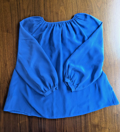 Ann Mashburn Women's Silk Gathered Neck Royal Blue Blouse - Size XS