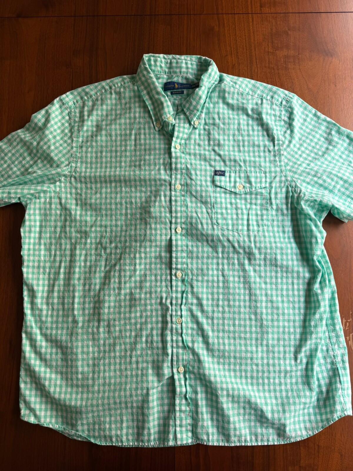 Polo Ralph Lauren Men's  Classic Fit Teal Gingham Short Sleeve Shirt - Size XXL