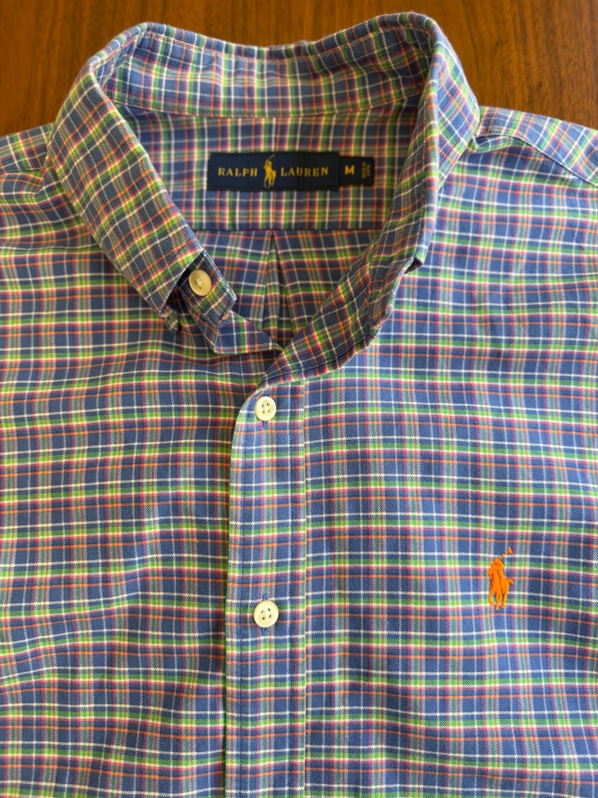 Polo Ralph Lauren Men's Blue/Pink Plaid Long Sleeve Button Down Shirt - Size M
