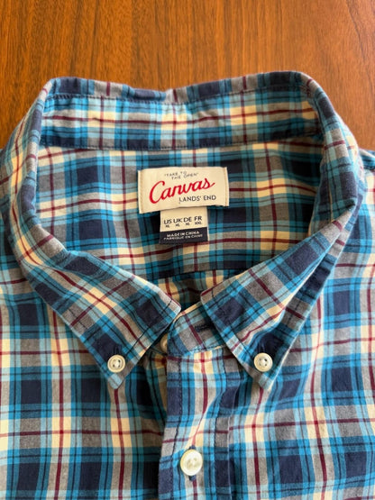 Lands' End Canvas Men's Plaid Button Down Shirt - Size XL