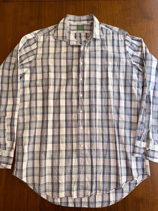Sid Mashburn Men's Pink, Blue, and Tan Plaid Sport Shirt Size L