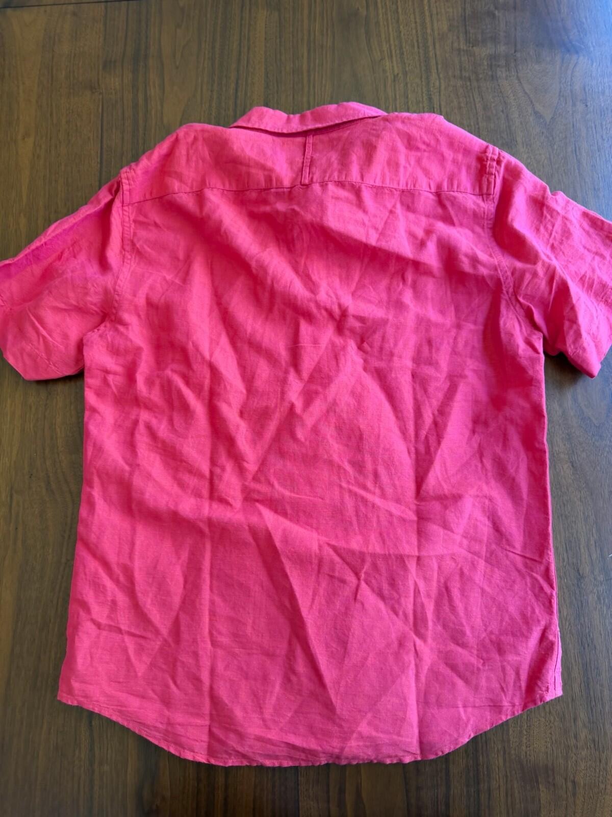 Banana Republic Slim Fit Linen Cotton Short Sleeve Shirt Raspberry Pink Size M