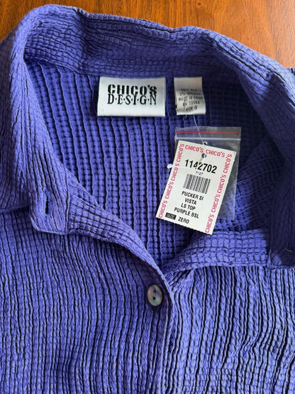 Chico's Design Women's Pucker Silk Blend Purple Button-Up NWT - Size S