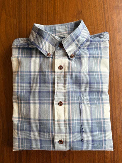 Lands' End Traditional Fit Blue & Pink Plaid Button Down Shirt - Size M