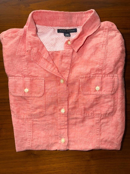 Banana Republic Women's Soft Wash Coral Linen Blend Button Down - Size 10.