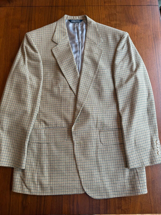 Lands' End Vintage Men's Houndstooth Check Silk Wool Blend Sport Coat - Size 42R