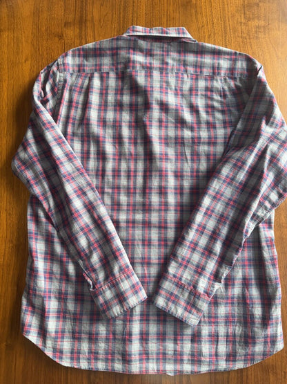 J.Crew Men's Brushed Cotton Grey Plaid Button-Up - Size L