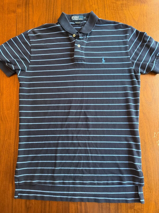 Polo Ralph Lauren Men's Medium Short Sleeve Polo - Navy/Blue Stripe