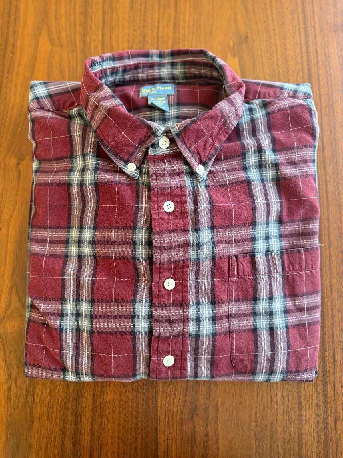 Vintage Duck Head Classic Men's Red Plaid Flannel Button-Down Shirt - Size XL