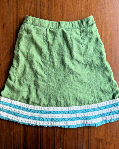 Boden Women's Green Linen A-Line Skirt w/Striped Hem - Size 10