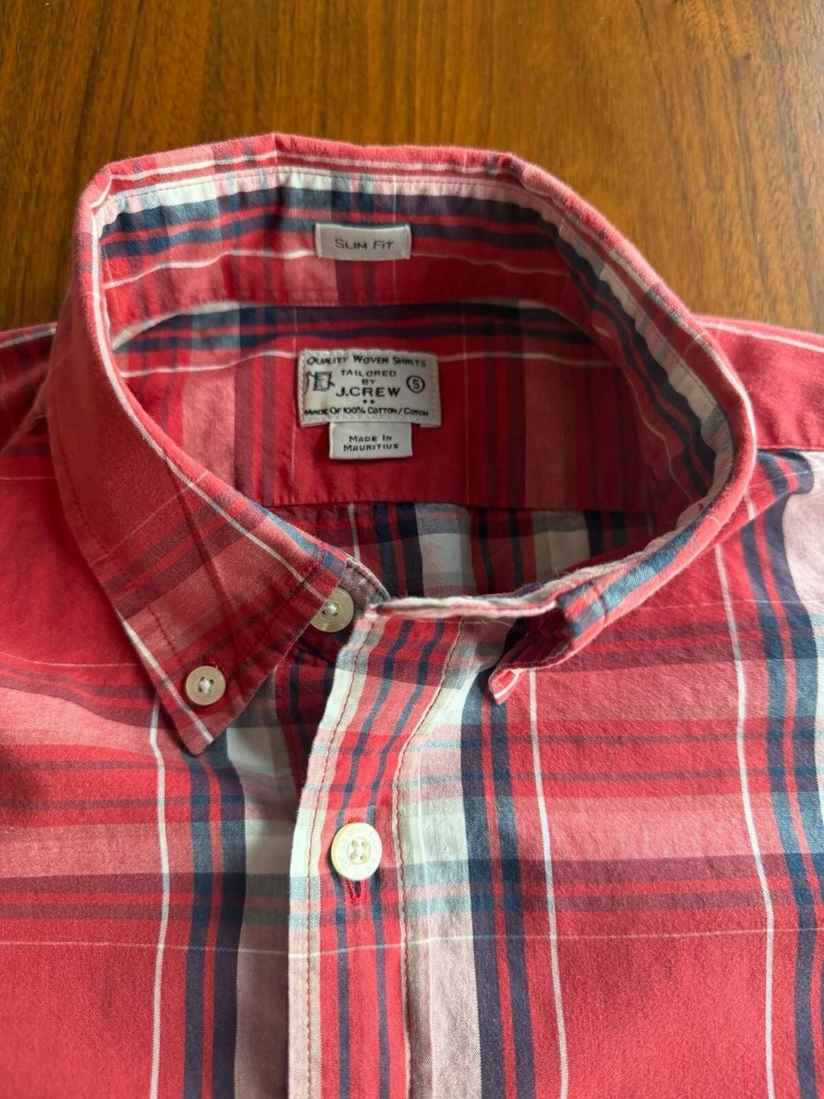 J.Crew Men's Slim Fit Red and Blue Plaid Cotton Button Down Shirt - Size S