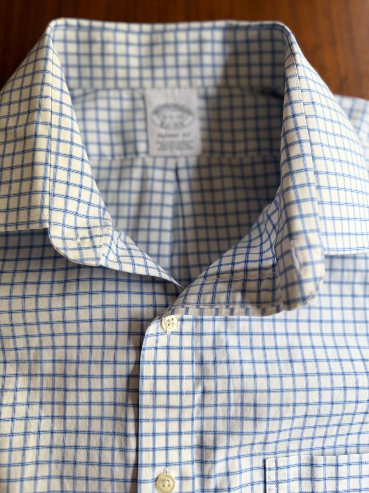 Brooks Brothers Regent Fit Non-Iron Stretch Dress Shirt Blue Check 16.5-34