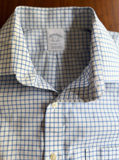 Brooks Brothers Regent Fit Non-Iron Stretch Dress Shirt Blue Check 16.5-34