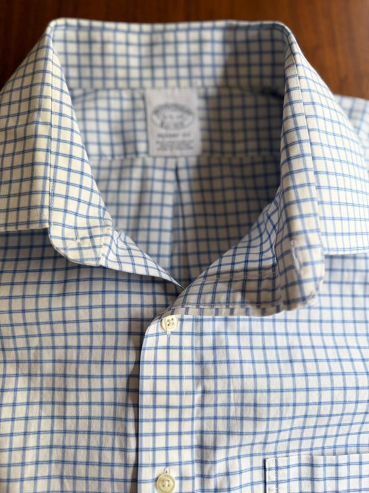 Brooks Brothers Regent Fit Non-Iron Stretch Dress Shirt Blue Check 16.5-34