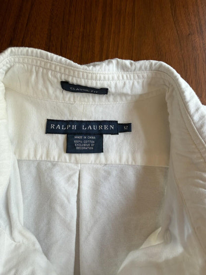 Ralph Lauren Youth Classic Fit White Oxford Button-Down Shirt - Size 12