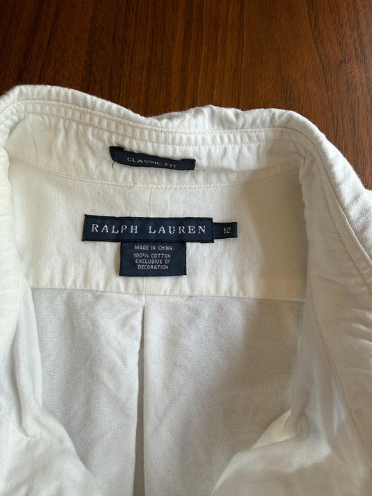 Ralph Lauren Youth Classic Fit White Oxford Button-Down Shirt - Size 12
