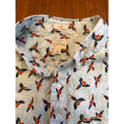 J.Crew Men's Slim Fit 100% Linen Parrot Print SS Button Down Shirt - Size XL