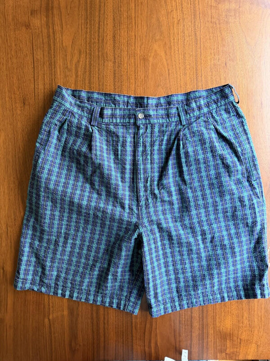 Vintage Lands End Men's Pleated Plaid Shorts - Size 38